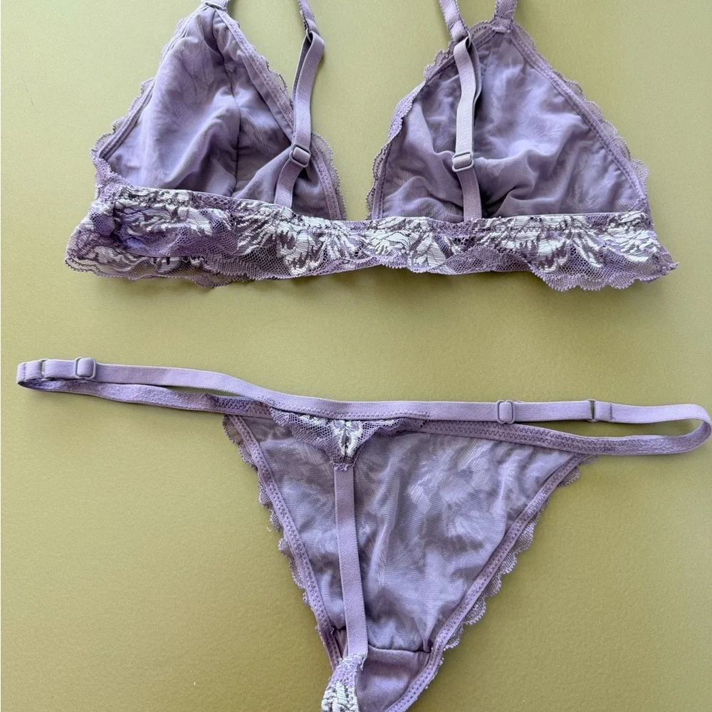 Lace Triangle Bralette & Thong Set — Dusty Mauve size S